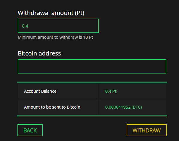 withdrawn by converting to bitcoins