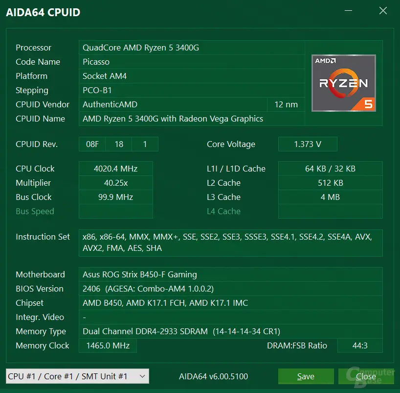 AMD Ryzen 5 3400G in an all-core turbo "class =" border-image