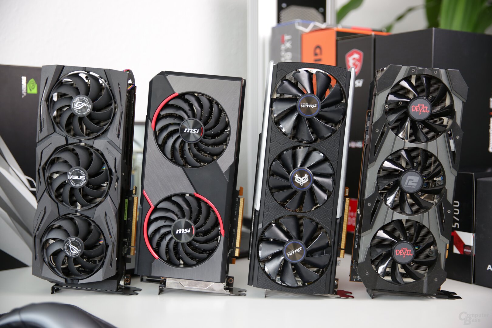 From left to right: Asus Strix OC, MSI Gaming X, Sapphire Nitro + and PowerColor Red Devil