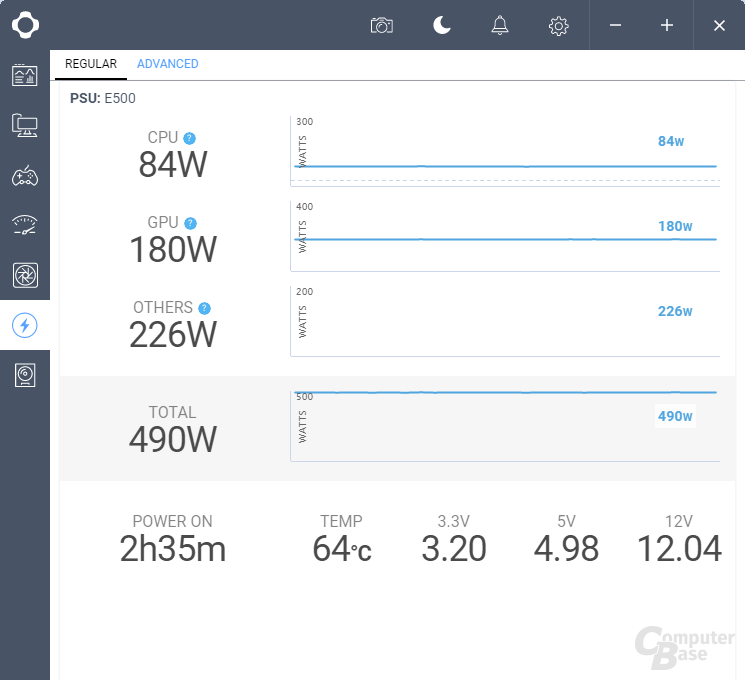 NZXT E500 CAM software - "Power supply" tab, "Basic" section