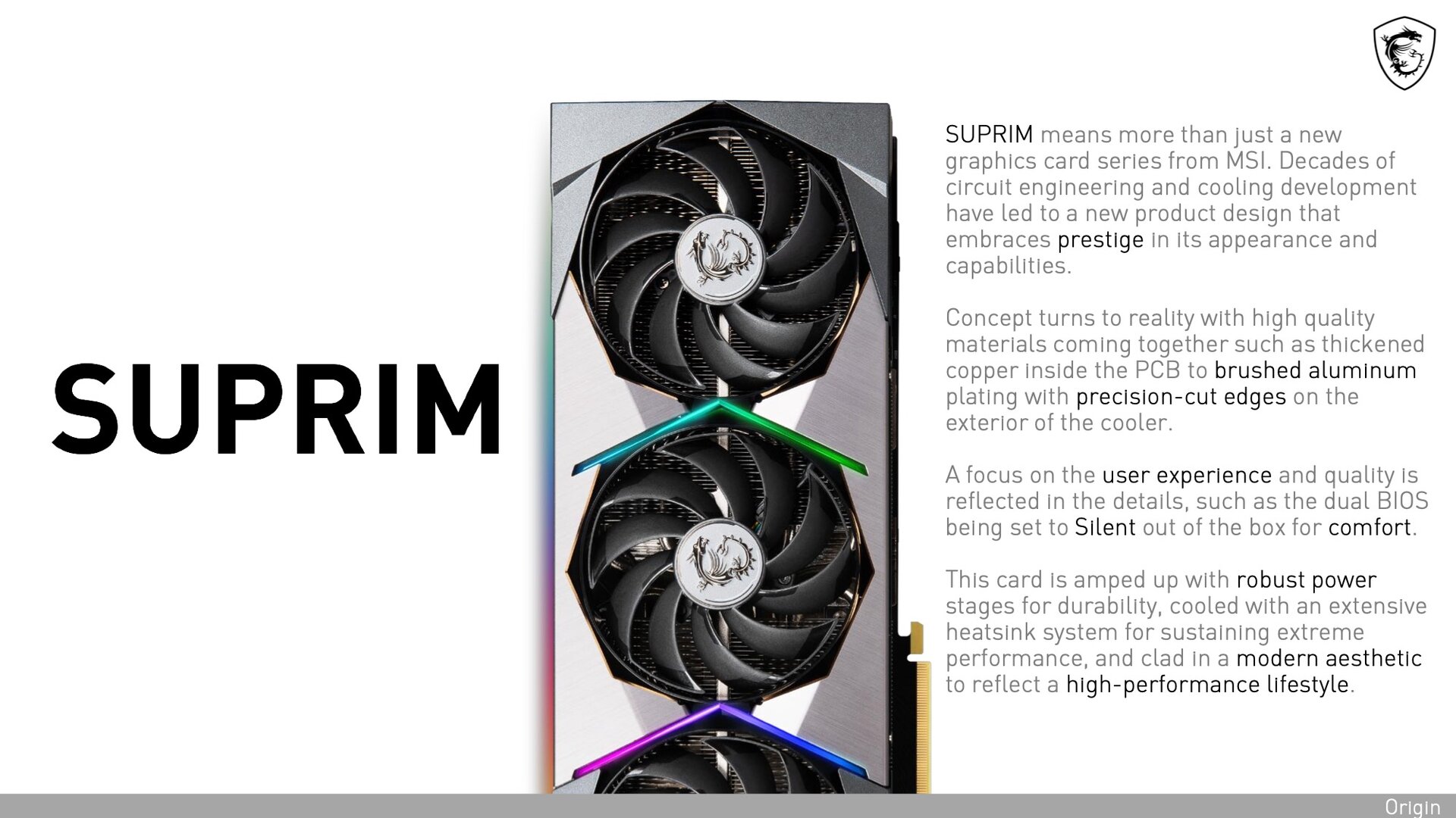 MSI's information material on the new Suprim series