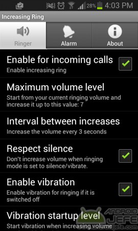 activate volume increasing when called increasing ring