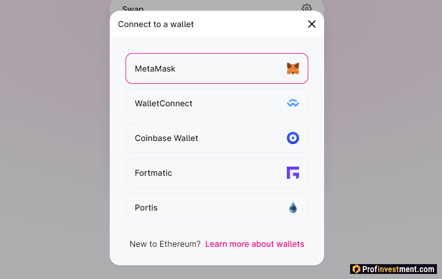 choosing a wallet to connect to Uniswap