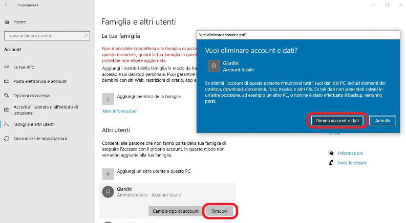How to remove a user on Windows 10