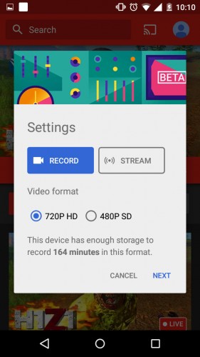 youtube gaming record stream screen android