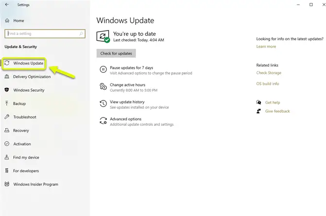 Click on Windows update