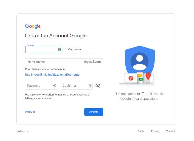 Create Google accounts on the web