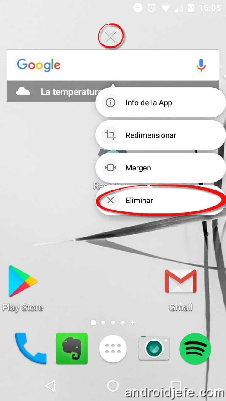 Quitar barra Google Android