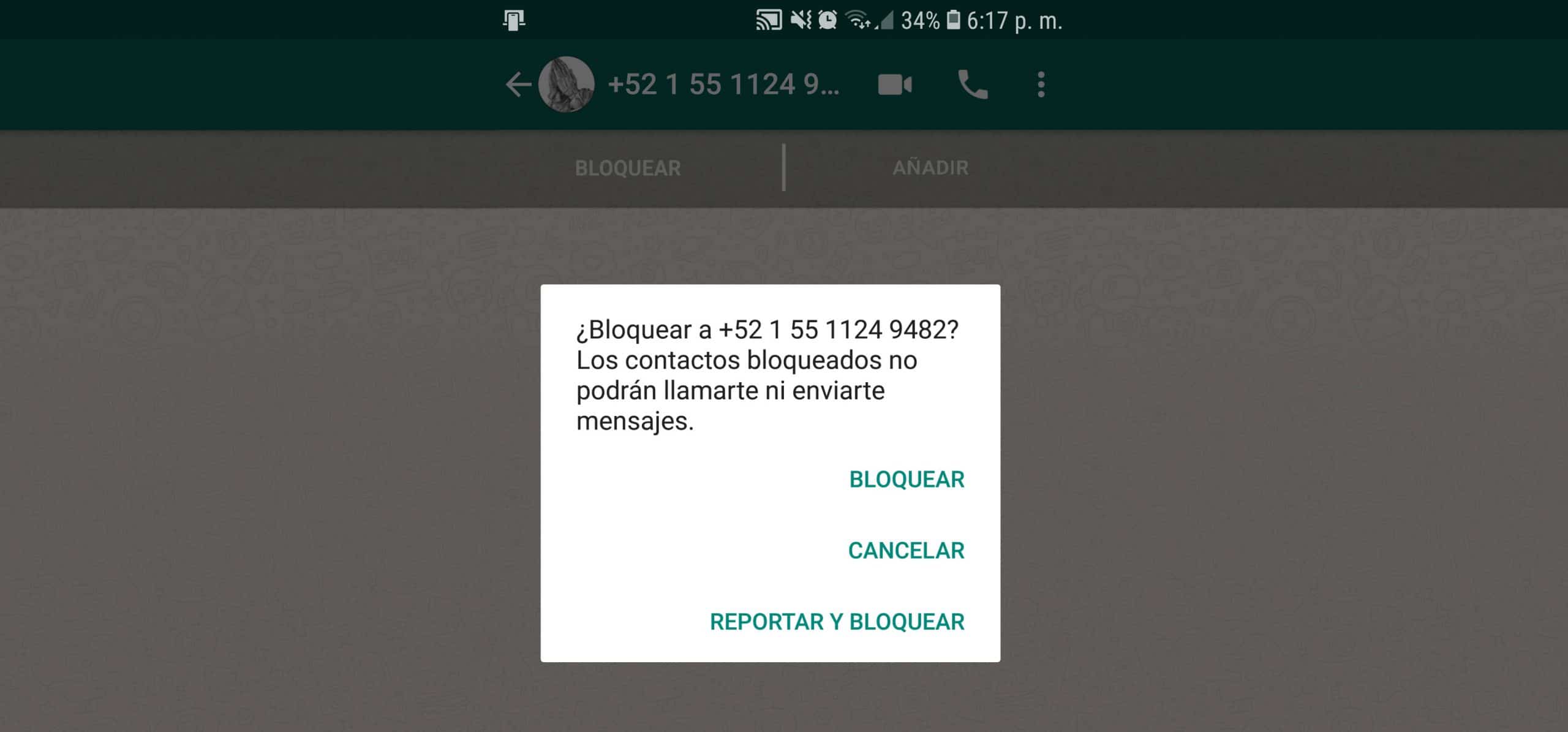 Cómo bloquear un número que NO es contacto en WhatsApp