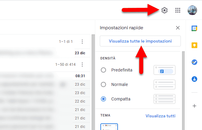 gmail displays all settings