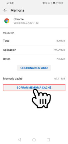 clear cache chrome android app settings