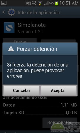 force stop android app warning simplenote