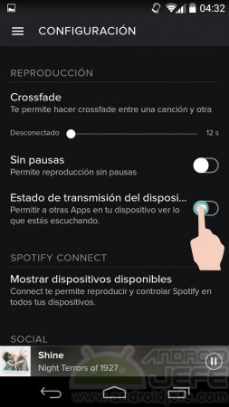 song lyrics spotify android configuration