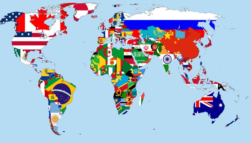 many flags on the world map