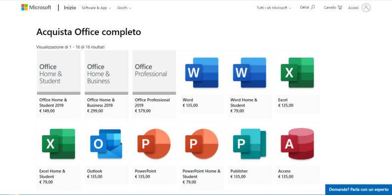 Official Microsoft Office purchase prices from the Microsoft Store