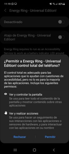 energy bar full control of the phone app warning