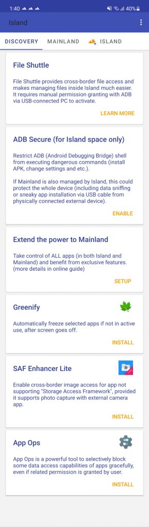 additional features android island workspace
