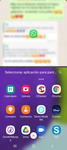 split screen view samsung whatsapp and other app