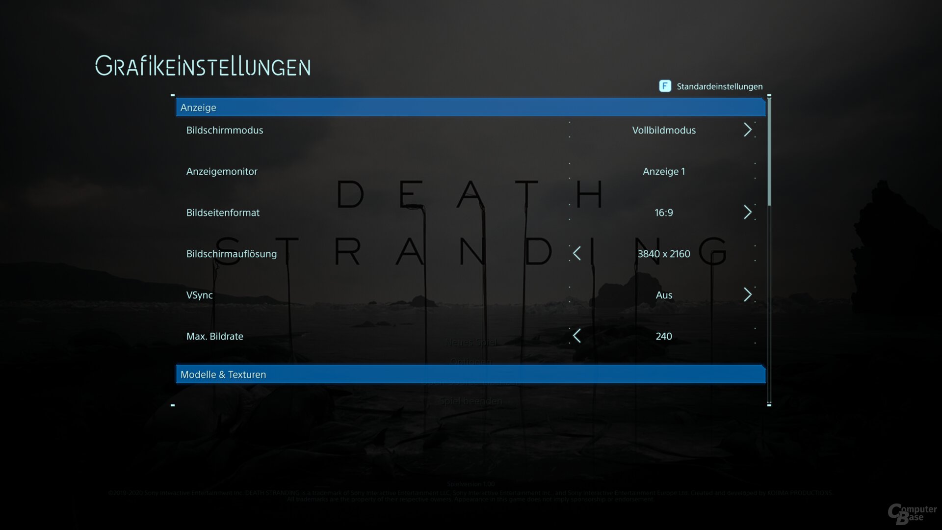 Death Stranding's graphics menu