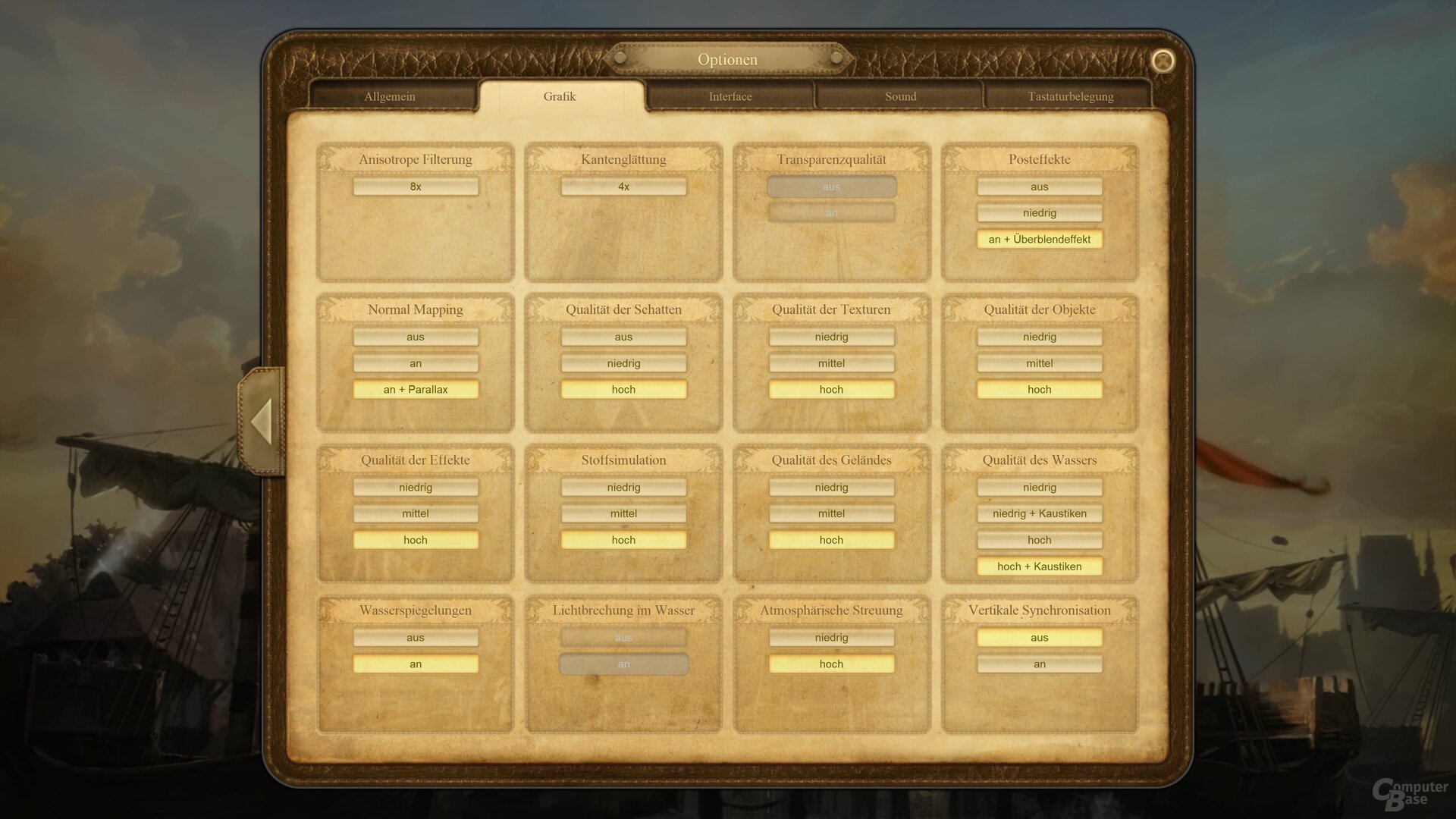 The graphics menu of the Anno 1404 History Collection
