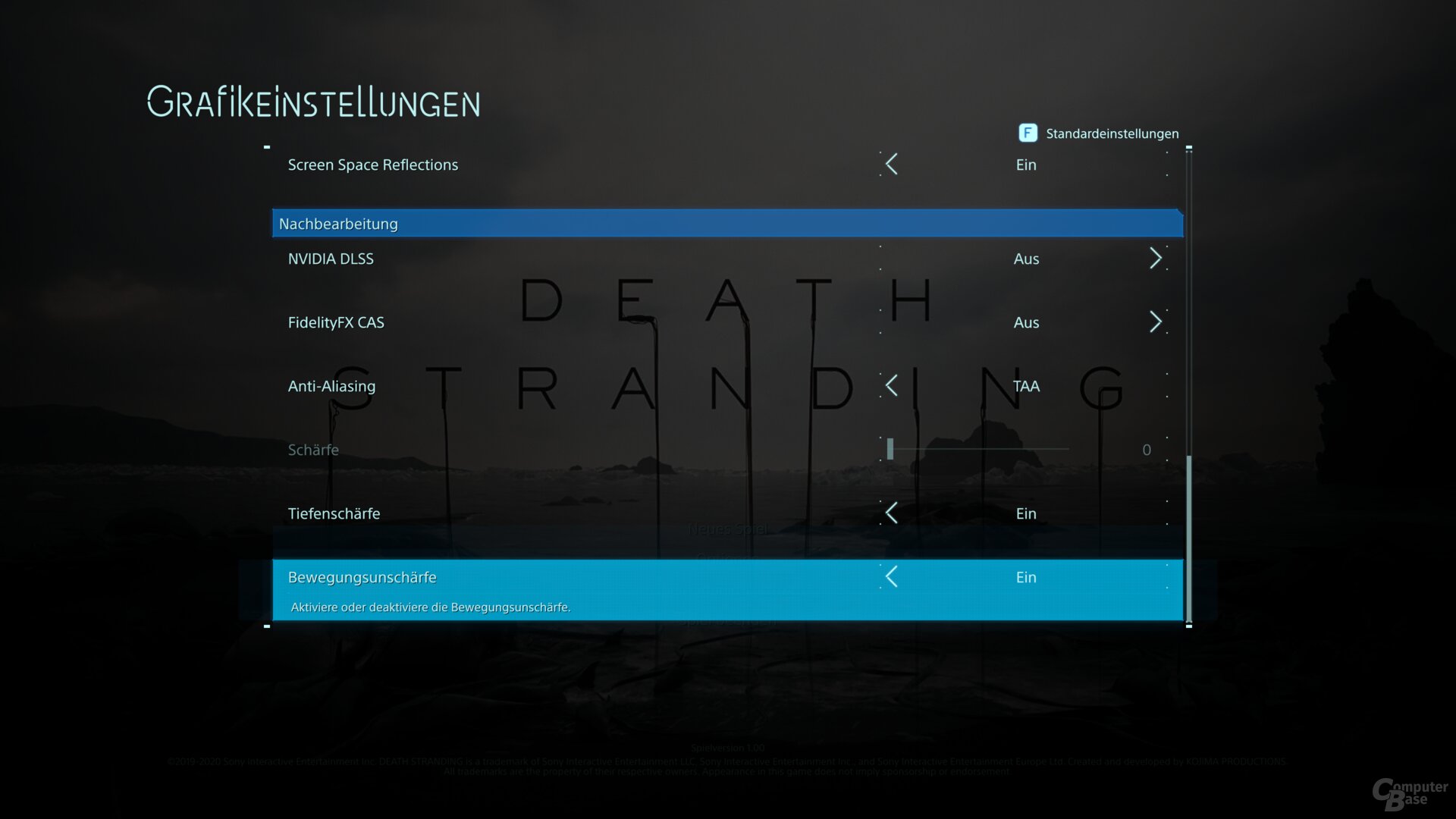 Death Stranding's graphics menu