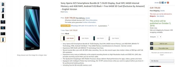 XZ3, Sony, Sony Xperia XZ3, Xperia, Xperia XZ3, smartphone, price, amazon, delivery