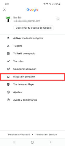 offline maps google maps menu