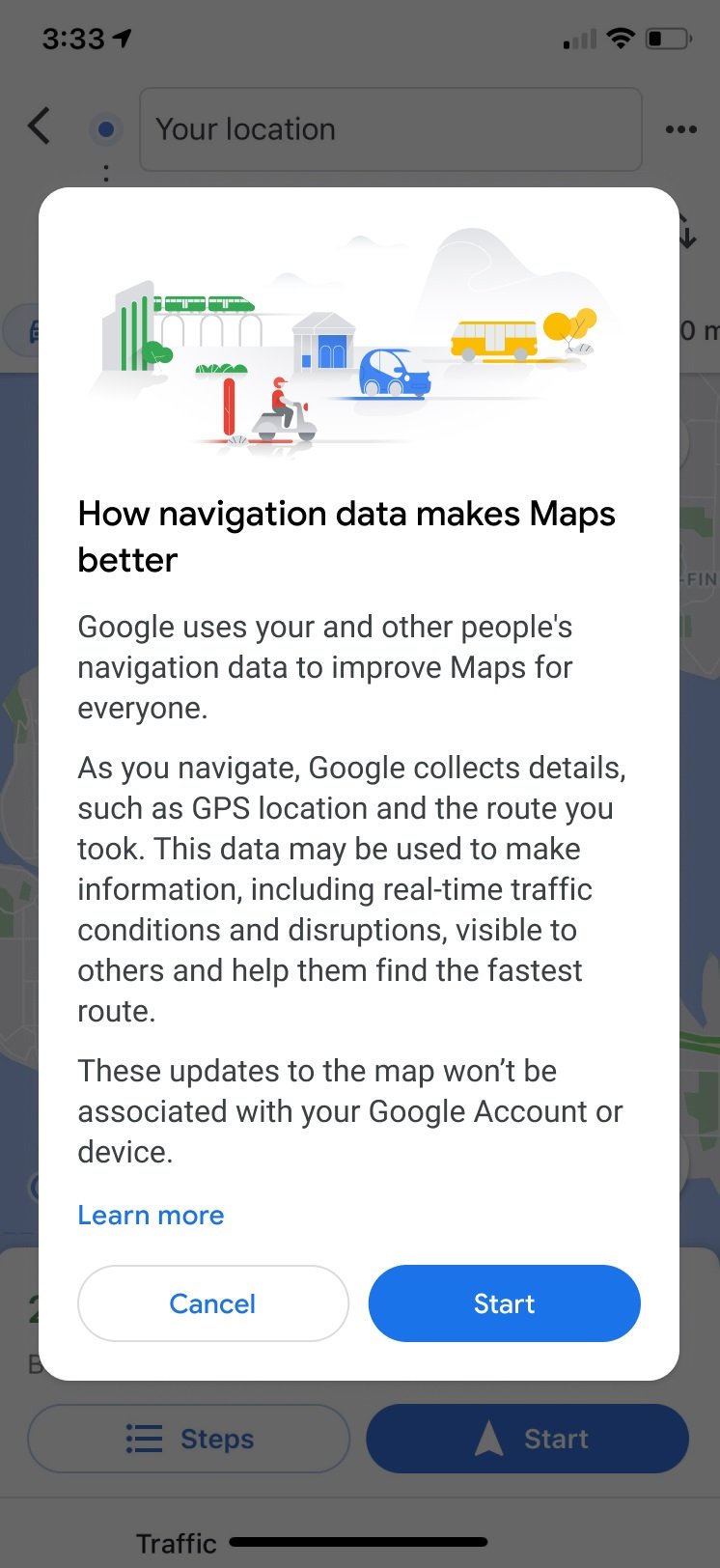 Google Maps - without permission to download data, there will be no navigation