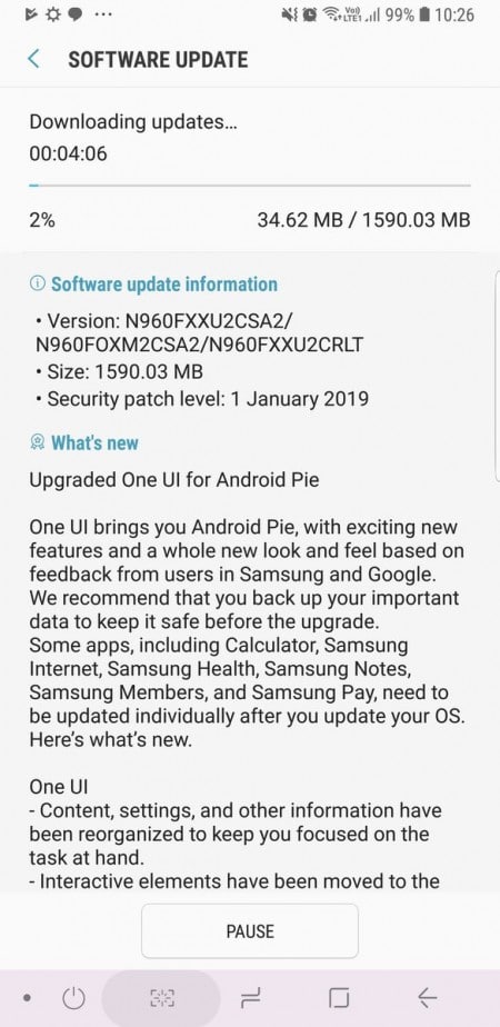 Galaxy Note 9, aktualizacja Galaxy Note 9, android pie Galaxy Note 9, android 9 Galaxy Note 9