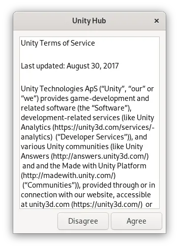 Accepting the Unity Hub Terms of Use