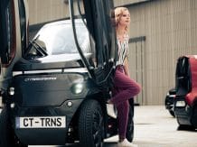 The City Transformer CT1 electric microcar is able to change the track of its wheels