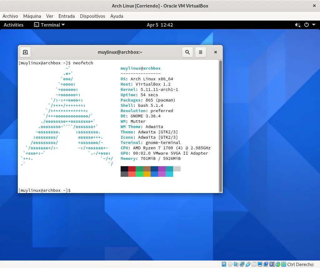 Arch Linux with GNOME installed with archinstall