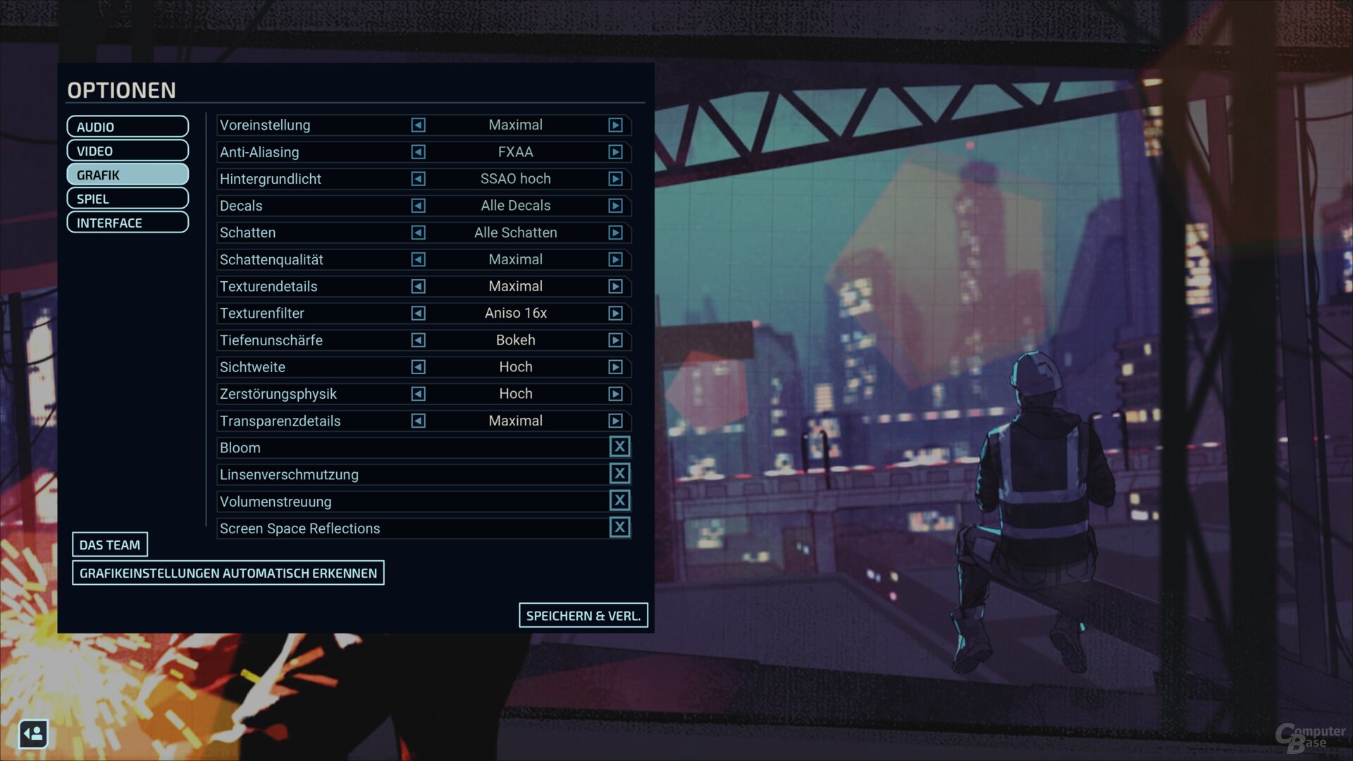 The graphics menu from XCOM: Chimera Squad