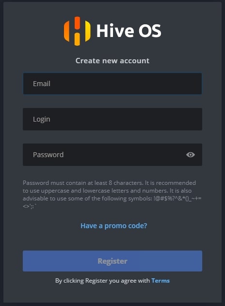 Registration in Hive OS