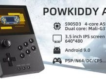 Mobile console Powkiddy A20 closed in a retro casing.  This is Gameboy for Android