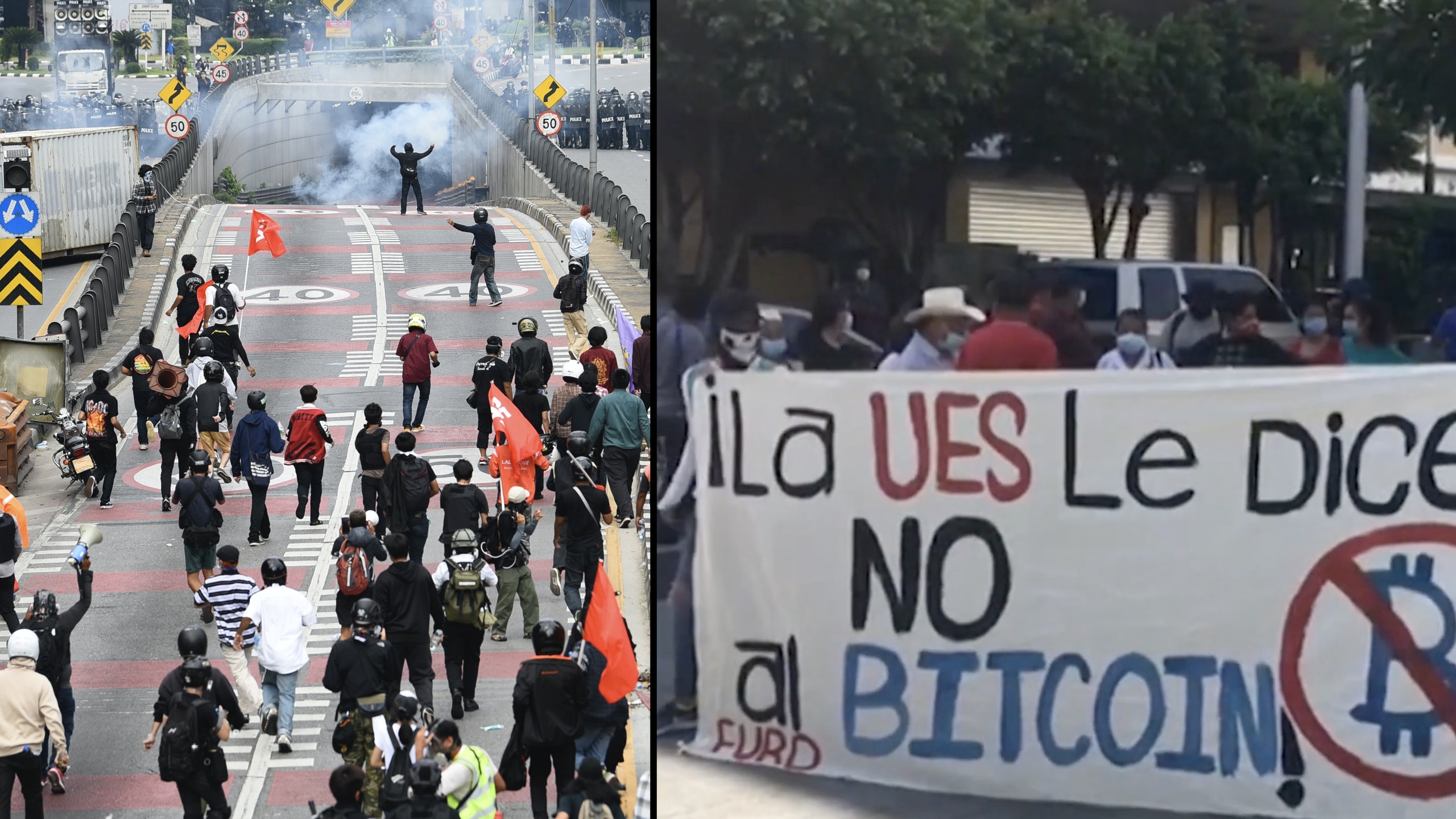 The first day of bitcoin in El Salvador ended in disaster.  Protests, burned tires and a threatening fall in the value of cryptocurrencies