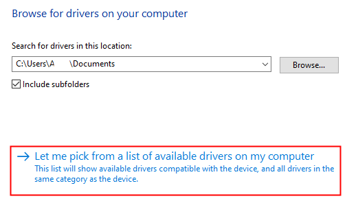 Let me choose from a list of drivers available on my computer
