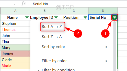 Get initial data after sorting Google Sheets Min