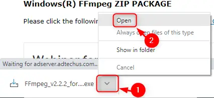 Open the Ffmpeg Lib installer