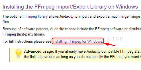 Step 2 to navigate the Ffmpeg Audacity Min library