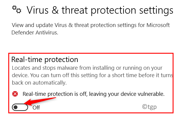 Disable real-time protection Min.