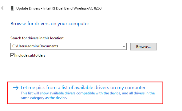 Let me choose from a list of drivers available on my computer