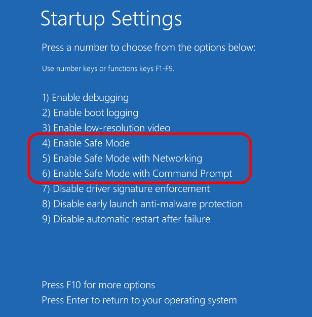 19 Startup configuration options Safe mode 1234 Optimized startup repair