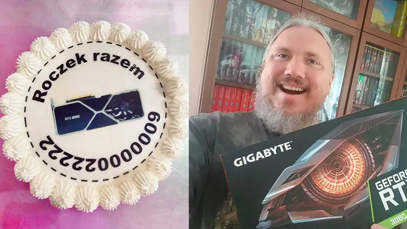 A store delivers its RTX 3080 to a customer after receiving a cake for the year from the reservation