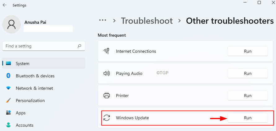 Run the Windows Update Min troubleshooter