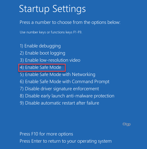 Startup configuration options Safe mode 1234 Startup repair Min Min Min