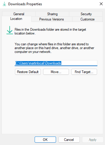 change the location of windows 11 downloads