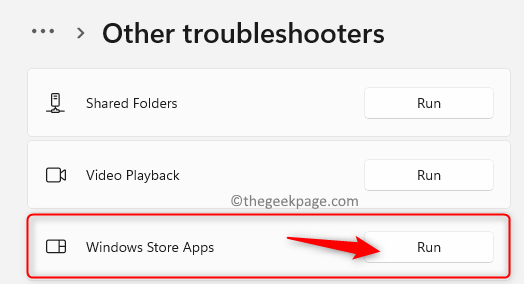 Other troubleshooters Run Min store apps