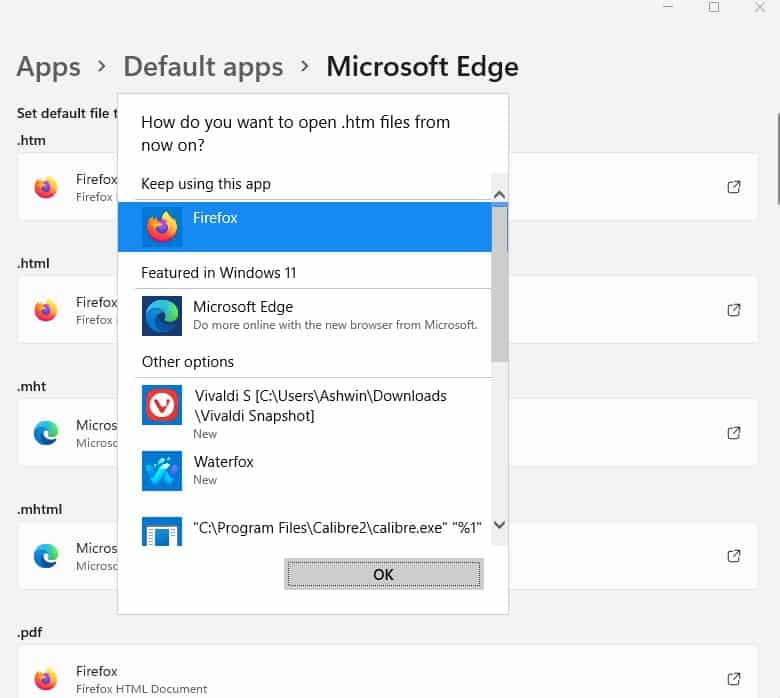 How to set default values ​​for applications in Windows 11