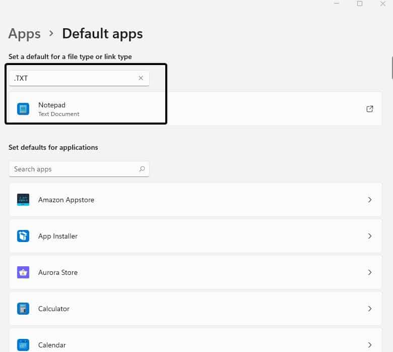Search Windows 11 default apps by file type